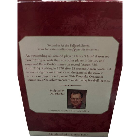 Hallmark Keepsake Ornament Hank Aaron 1997 Collectors Series At The Ballpark - Picture 2 of 7